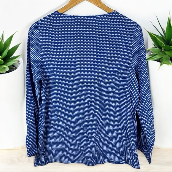 Joie Blue Geo Print 100% Silk Long Sleeve Keyhole Button Front Blouse Top Small - Picture 2 of 4
